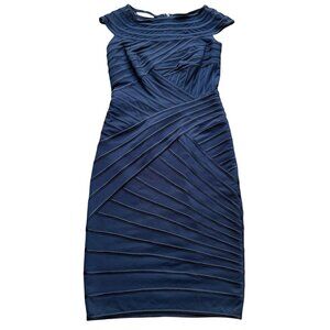 Tadashi Shoji Size S Navy Textured Pintuck Mini Party Cocktail Bandage Dress